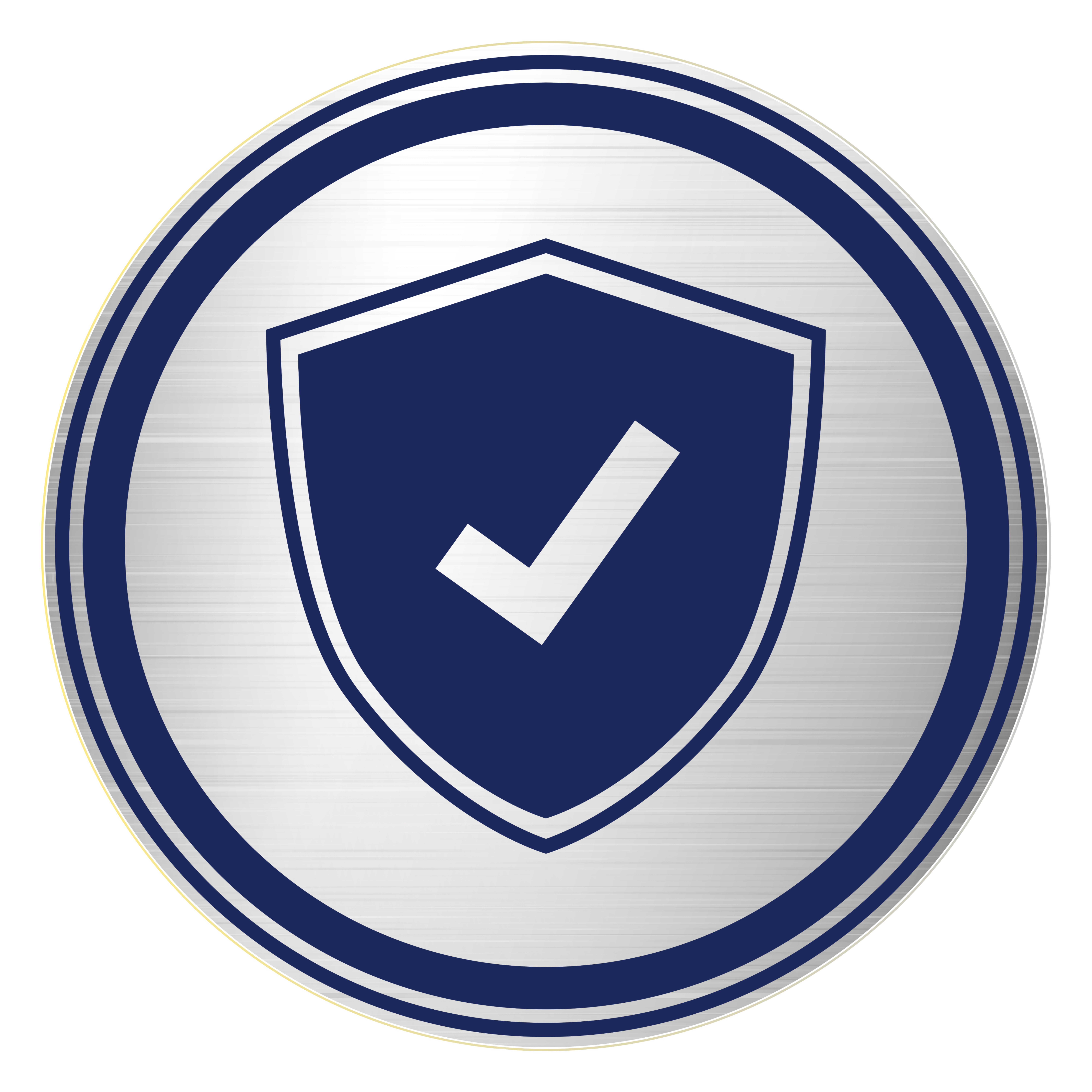 Platinum Plumbing Protection 4 A blue shield with a white check mark in the center, encircled by two blue rings, on a metallic silver background.