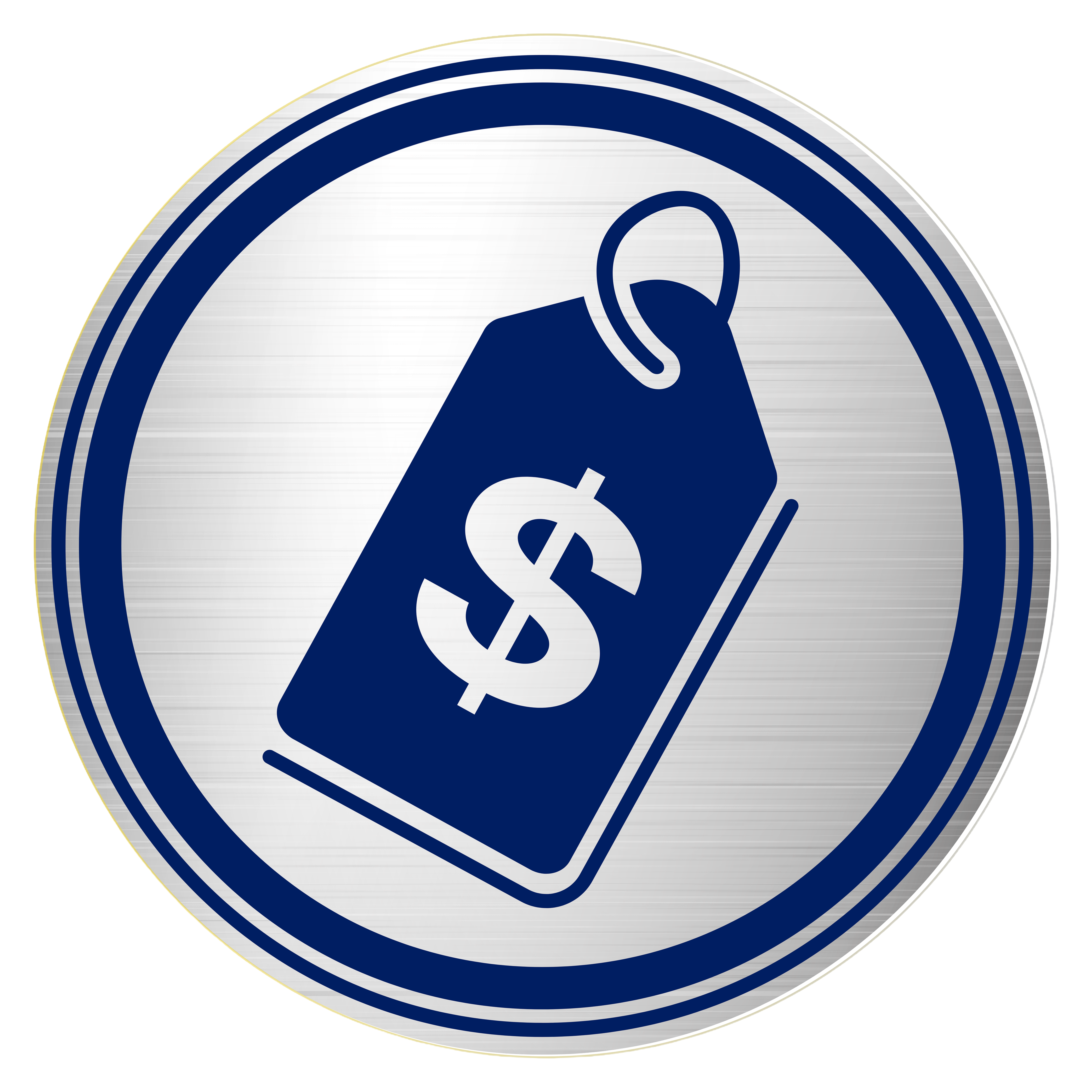 Platinum Plumbing Protection 3 Round silver button with a dark blue price tag icon featuring a large dollar sign in the center.